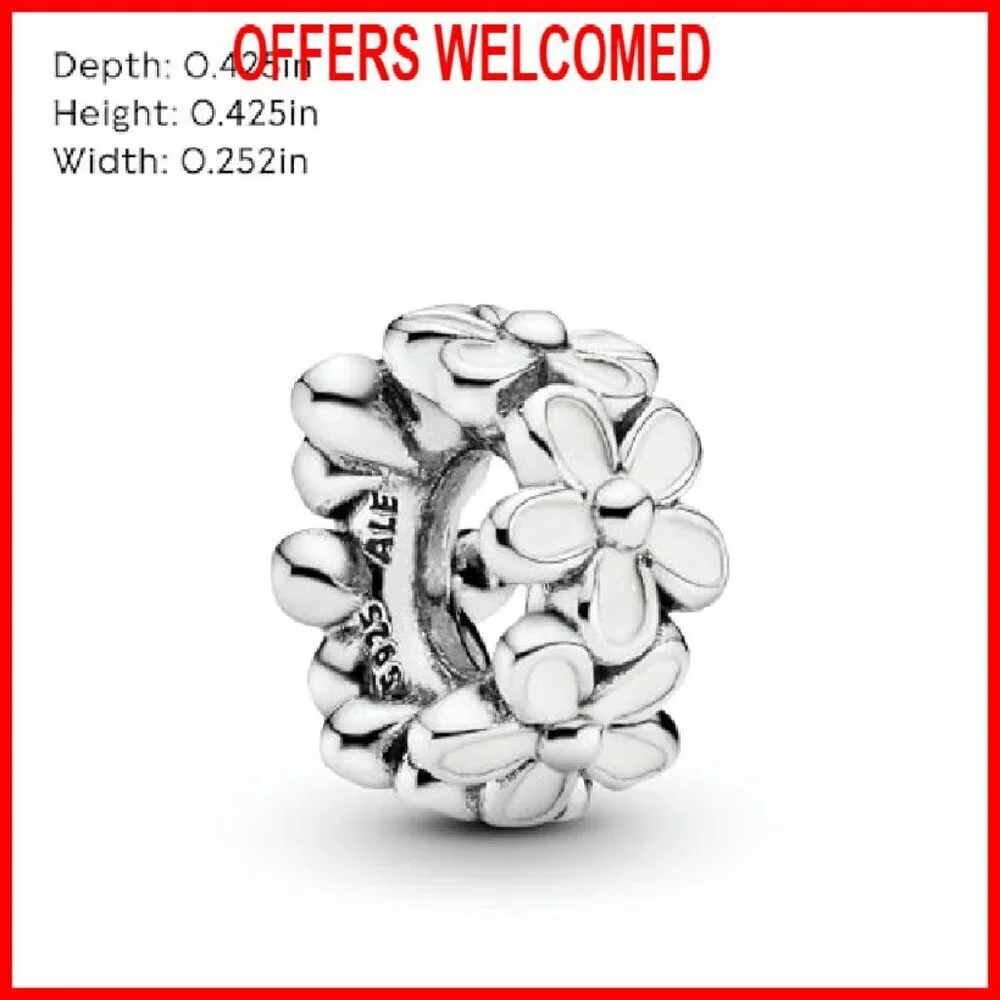 Sterling Silver Daisy Flower Spacer Charm for Bracelets - Picture 7 of 7